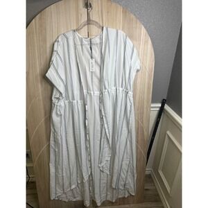 In'voland 18W White & Black Striped Drawstring Midi Duster Cardigan Dress